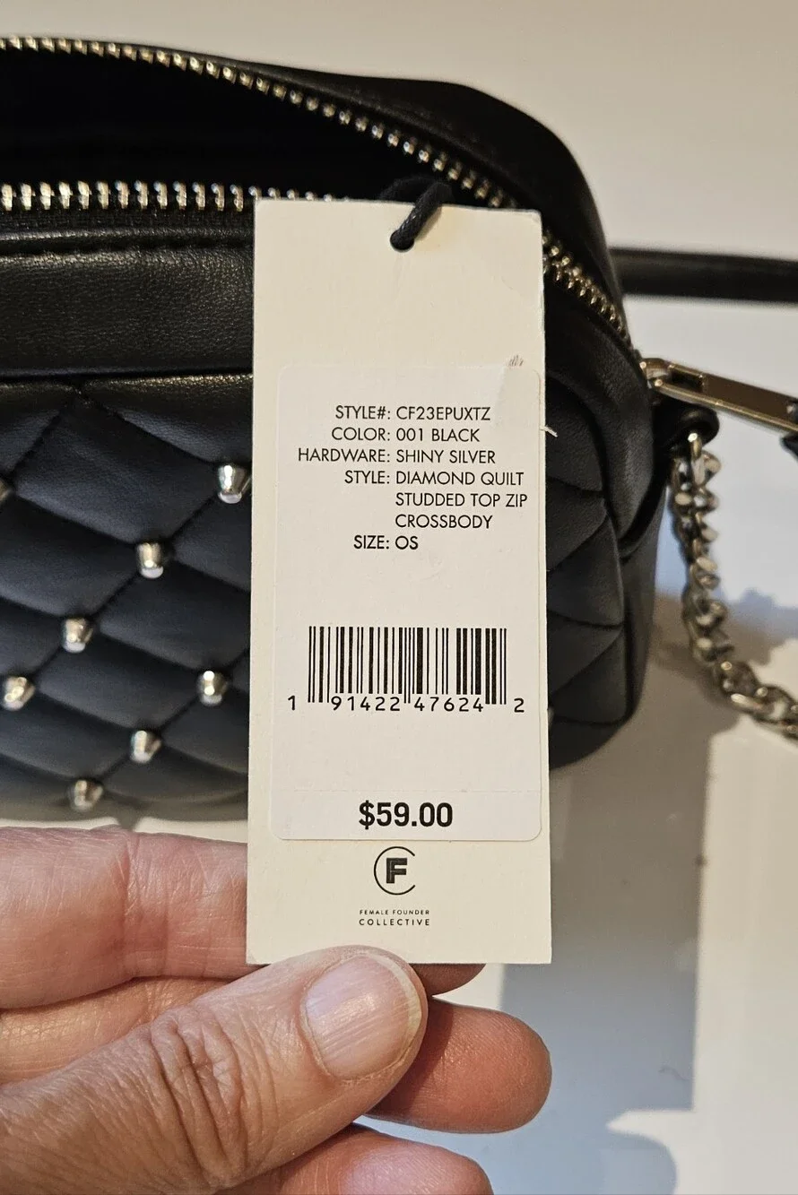 NWT Rebecca Minkoff Diamond Quilt Studded Crossbody Bag Black Silver